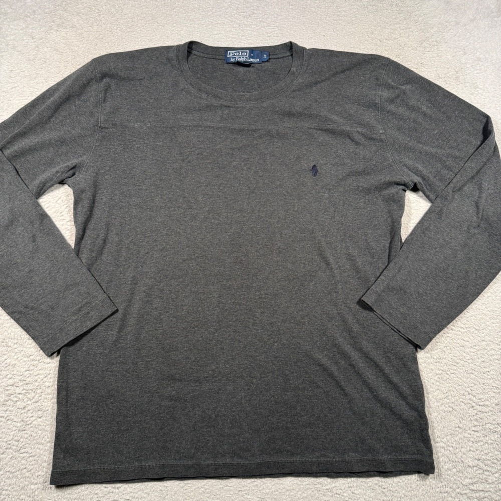 Vintage 90s Polo Ralph Lauren T-Shirt Mens M Gray Long Sleeve Cotton Pony USA